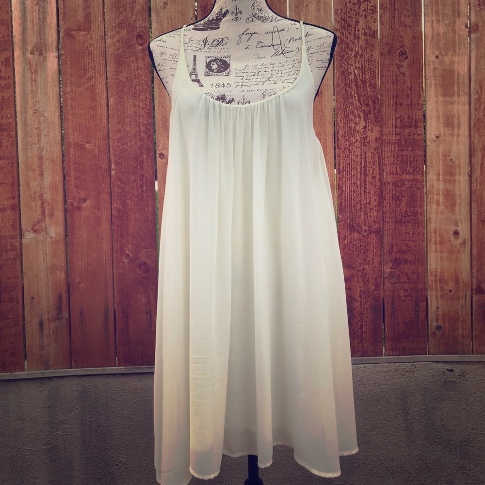 White loose backless chiffon dress, midi dress